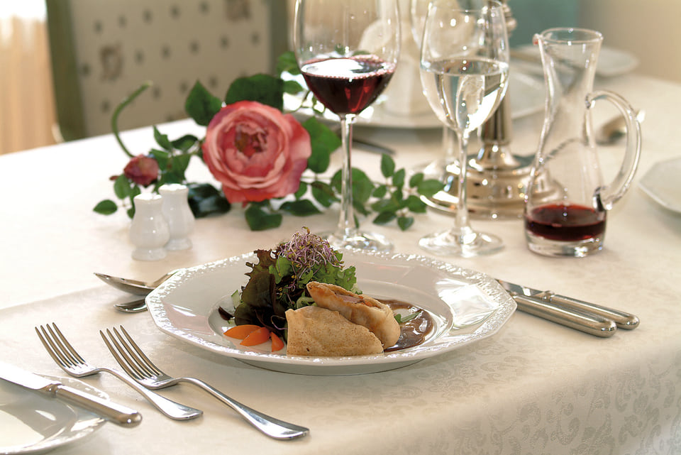 Eine Speise im Restaurant der Strandvillen